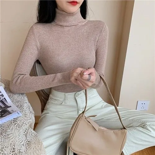 Joskaa Women's Sweaters Autumn Winter Turtleneck Long Sleeve Casual Knitted Jumper Fashion Slim Elasticity Pullover Sweater Female 2024