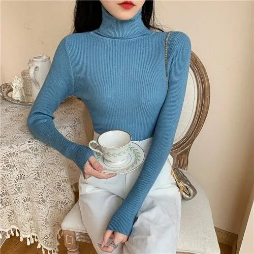 Joskaa Women's Sweaters Autumn Winter Turtleneck Long Sleeve Casual Knitted Jumper Fashion Slim Elasticity Pullover Sweater Female 2024