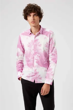 Judd Skinny Fit Pink Floral Cotton Shirt - ARCHIVE