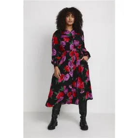 Kaffe Florisa Shirt Dress in Black Floral