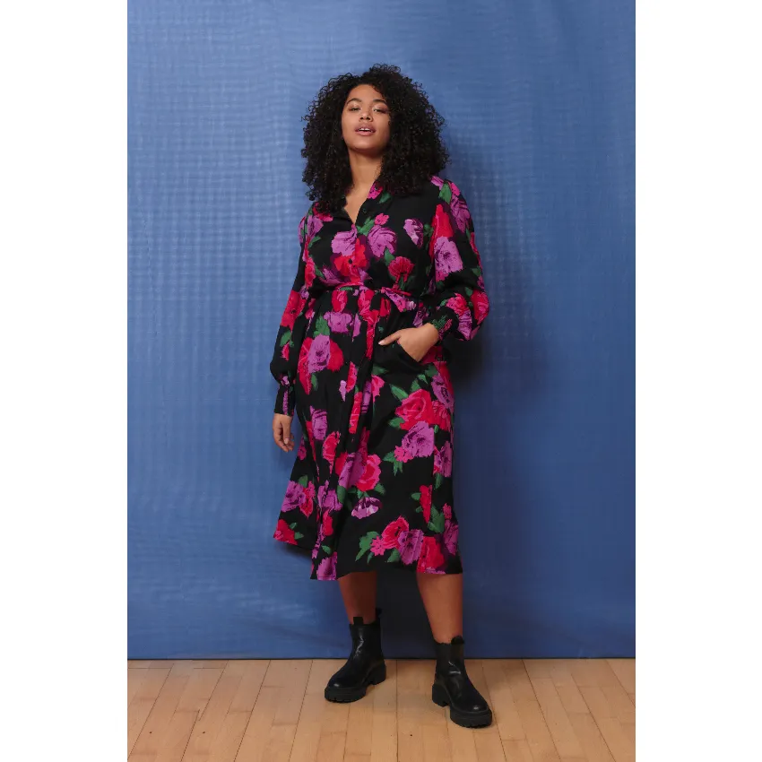 Kaffe Florisa Shirt Dress in Black Floral