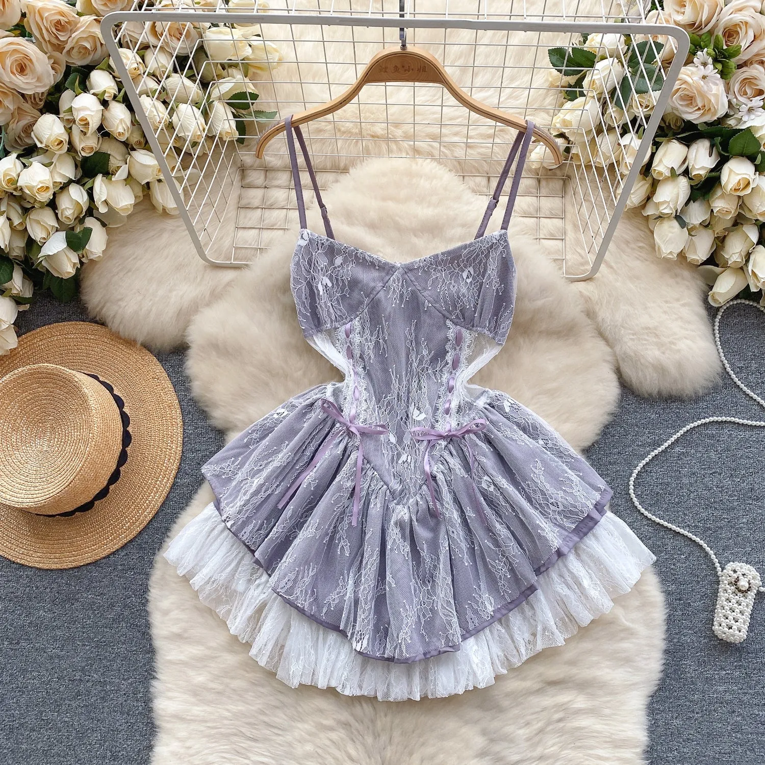 Lace Slip Layered Puffy Dress