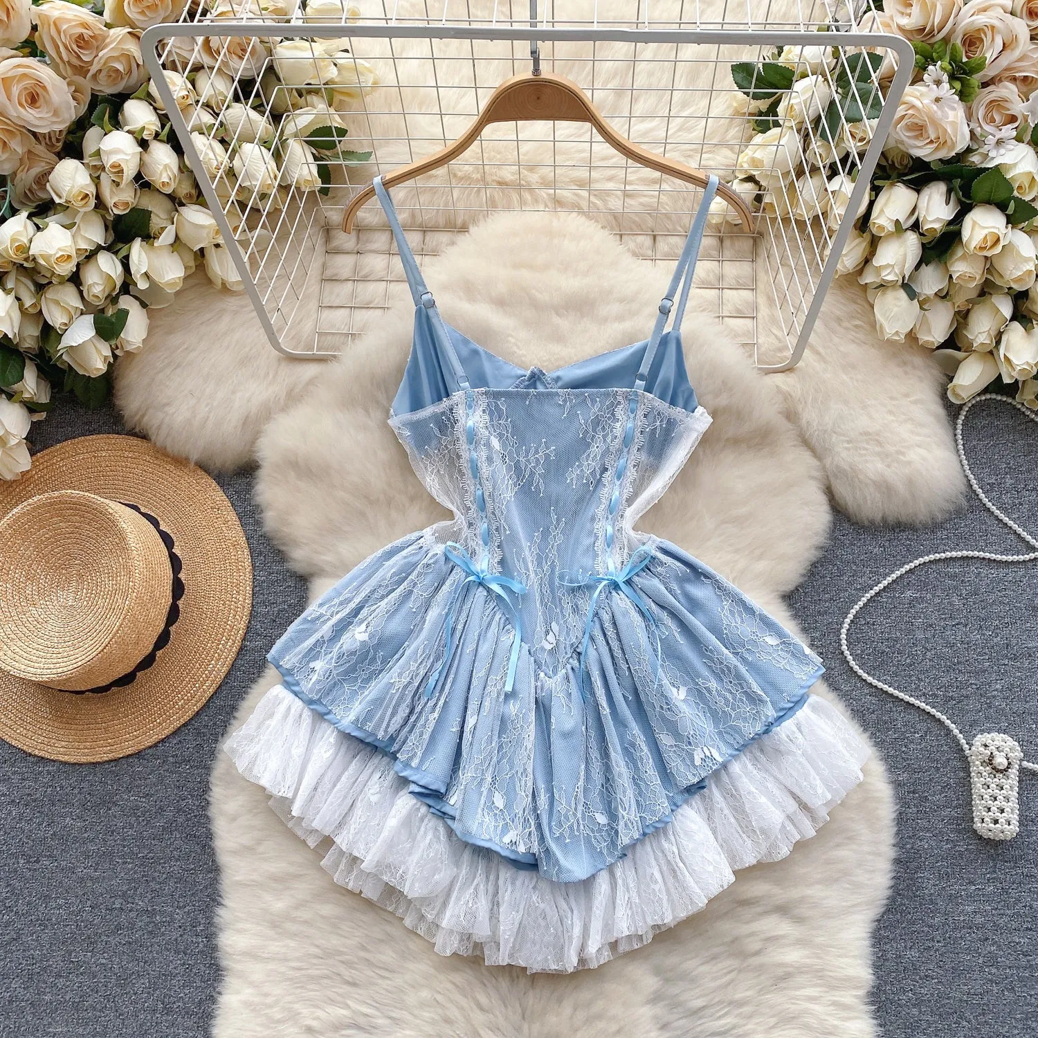 Lace Slip Layered Puffy Dress