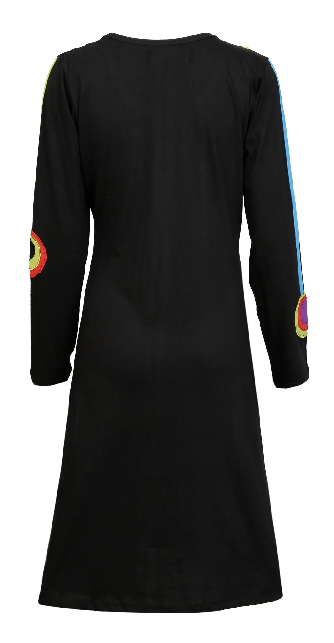 ladies-long-sleeved-dress-with-colorful-circle-and-patch-design