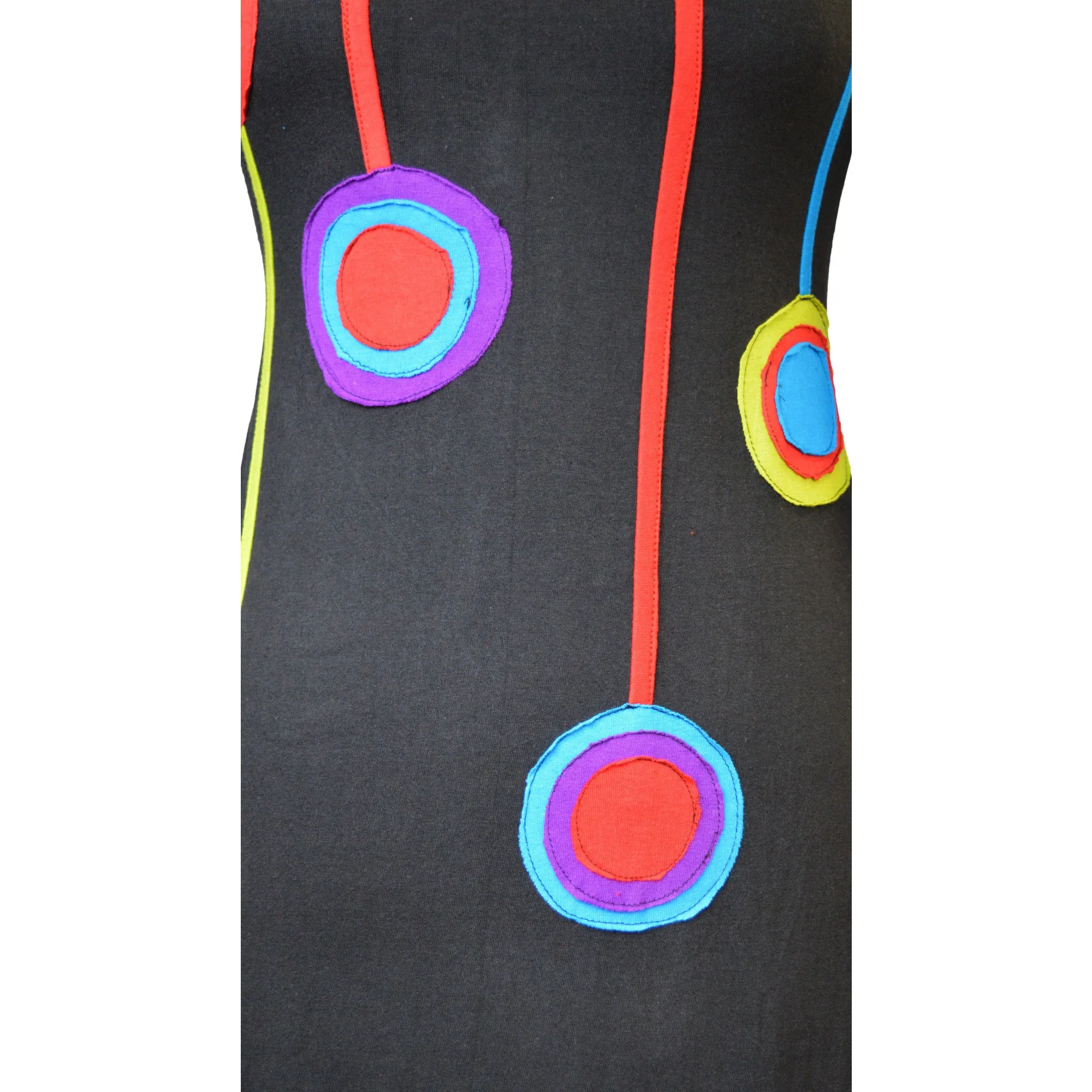 ladies-long-sleeved-dress-with-colorful-circle-and-patch-design