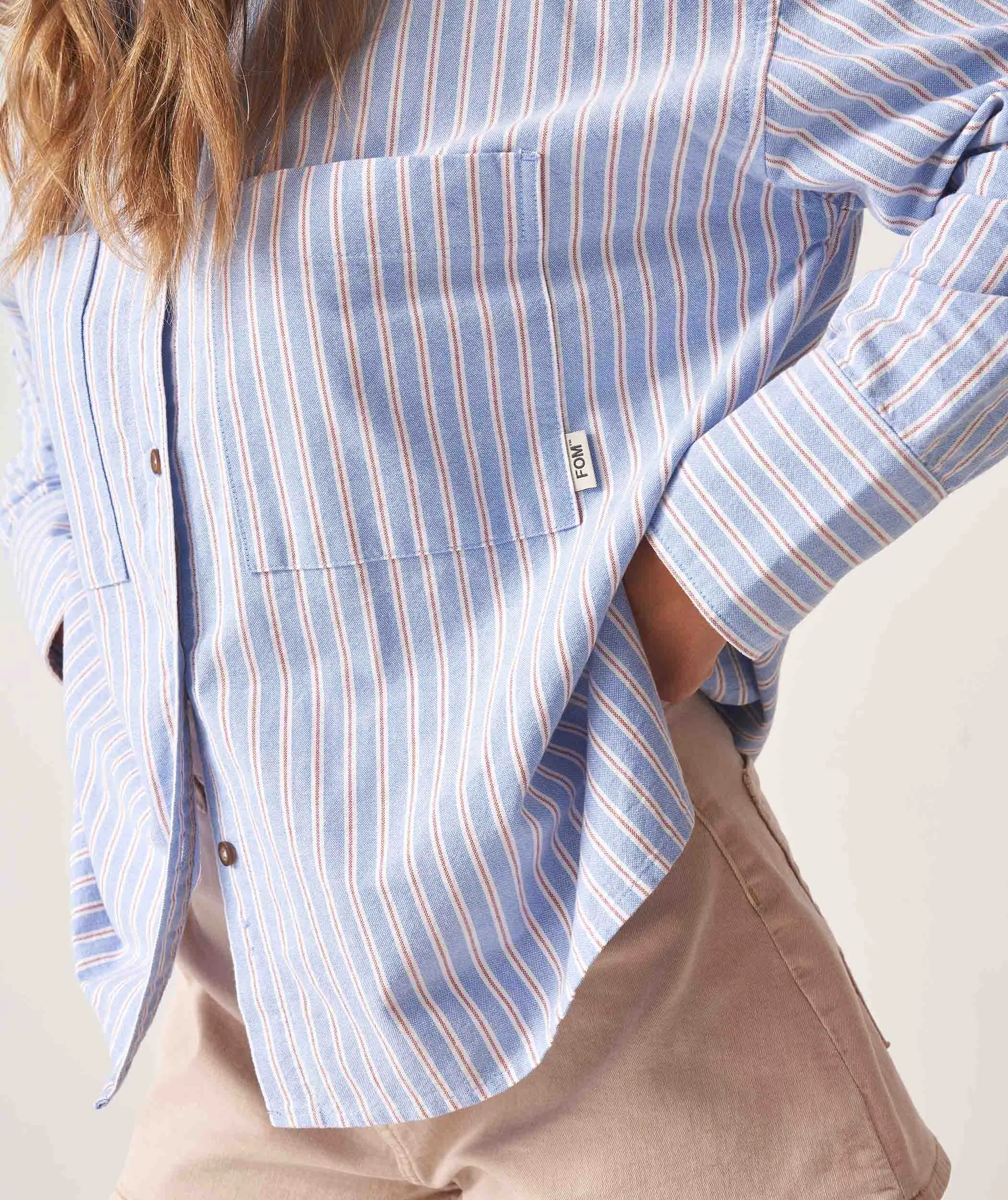 Ladies Oxford Long Sleeve Shirt - Sky Blue Stripe