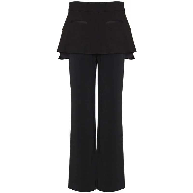 Layered Belted High Waist Straight Leg Tailored Pants - Black