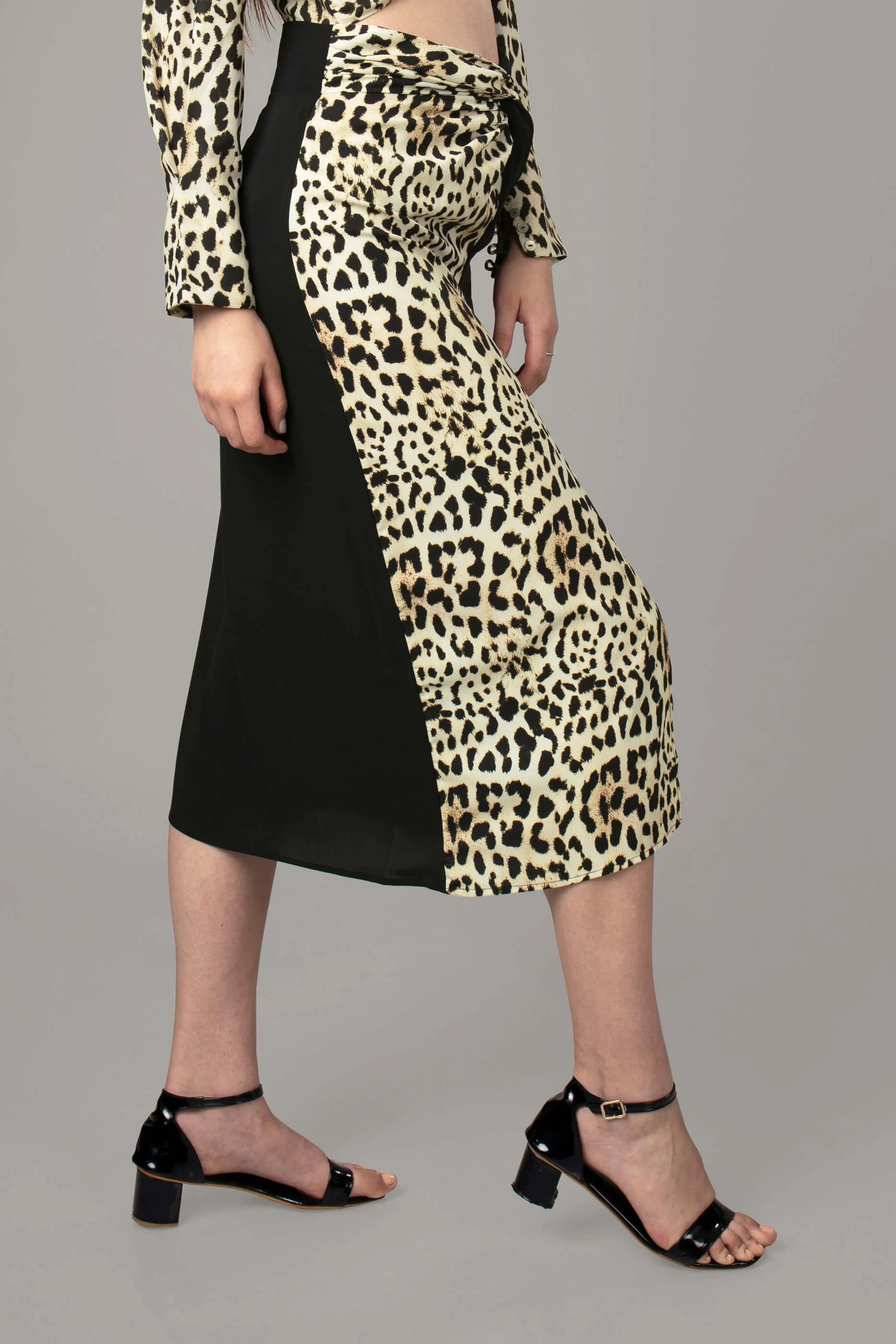 Leopard Print Slit Skirt For Women