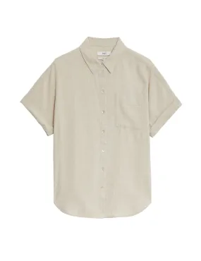 Linen Blend Collared Button Through Shirt