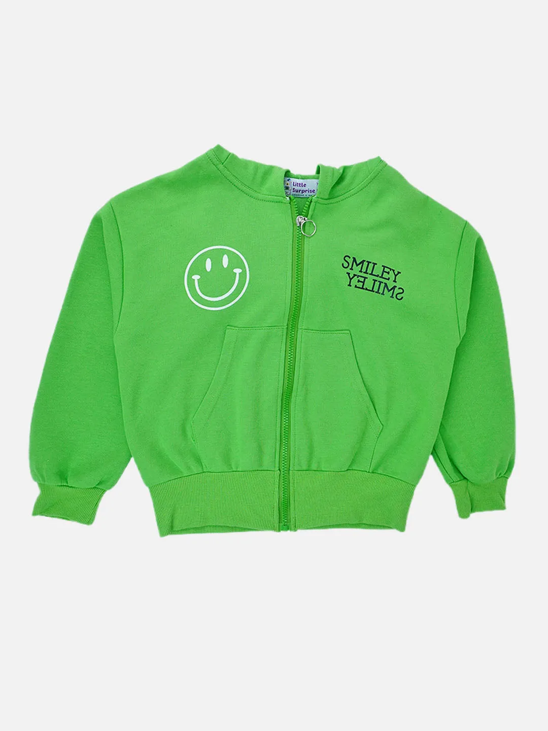 Little Surprise Box, Casual Smiley Green & White Stripes 2Pcs Track Suit Set For Kids & Tweens