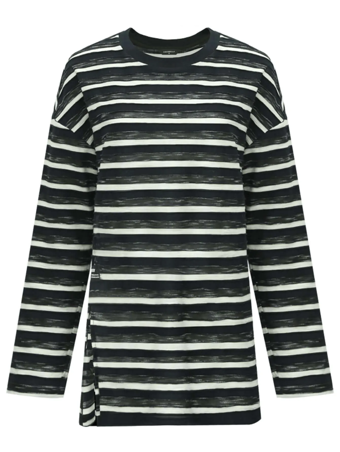 Loose Long Sleeve Striped Tee with Side Slit