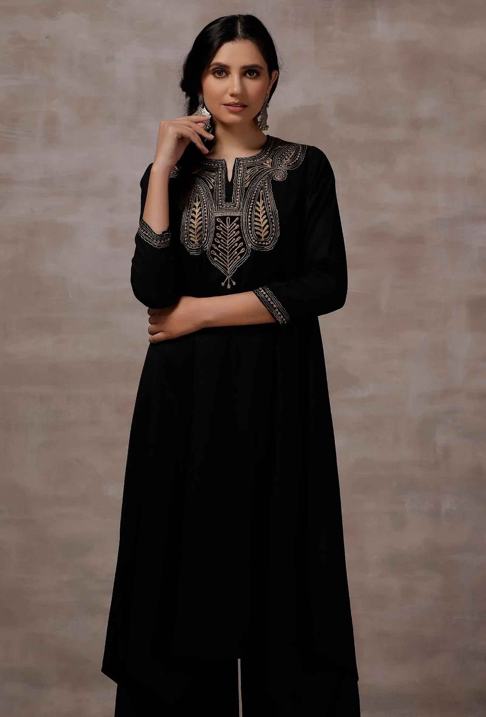 Mahira Black Woollen Asymmetrical Kurta