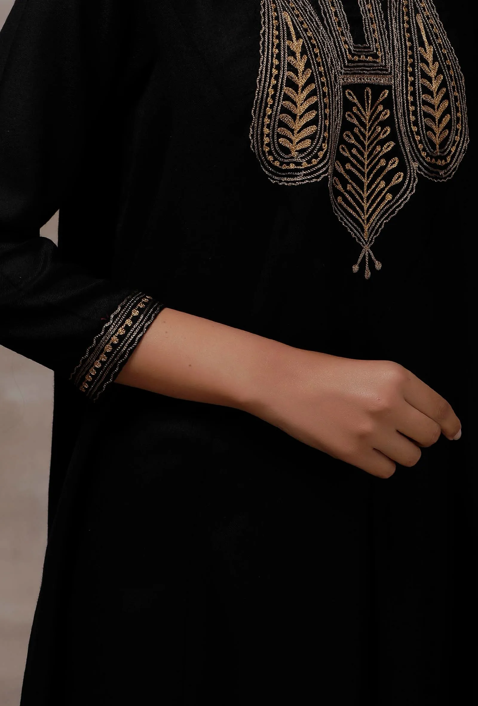 Mahira Black Woollen Asymmetrical Kurta