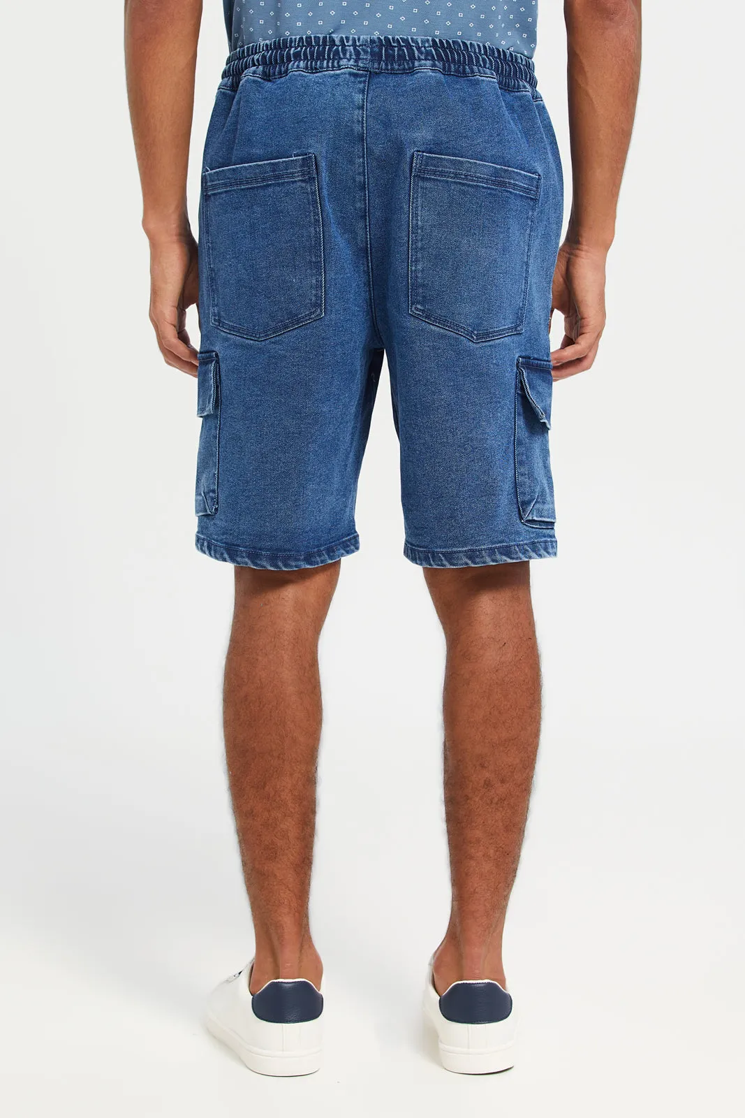 Men Blue Denim Cargo Shorts