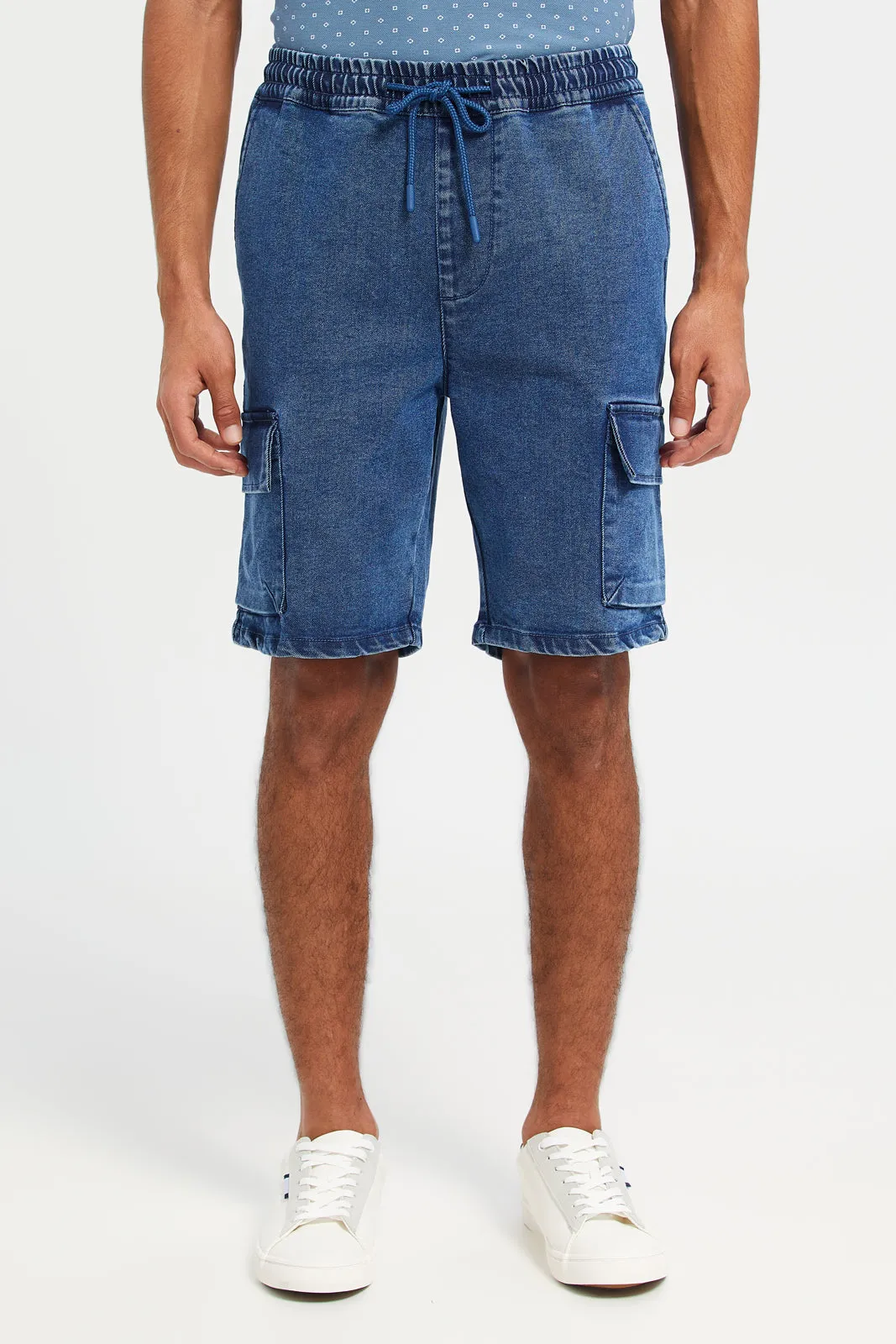 Men Blue Denim Cargo Shorts