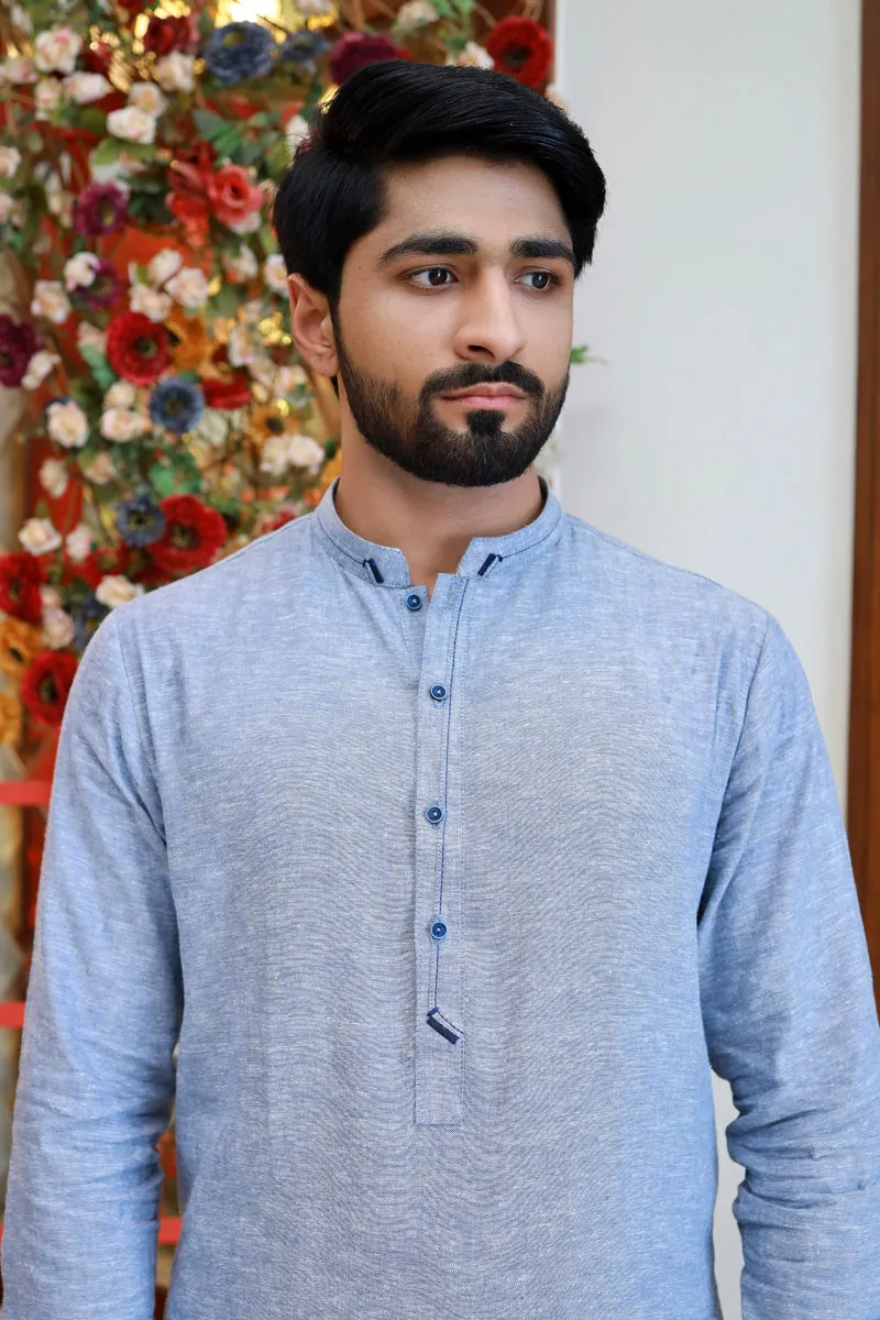 Men Chambray Kameez Shalwar Sky