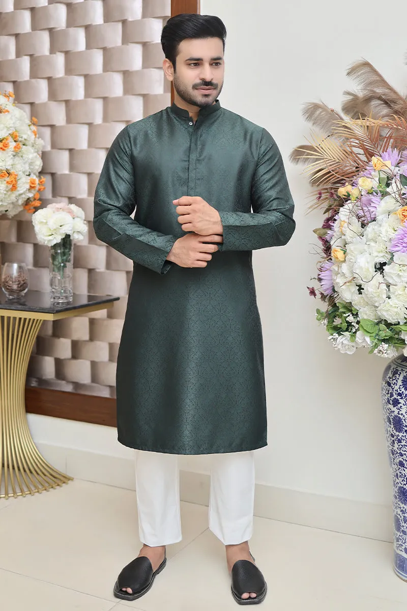 Men Jamawar Kurta Green