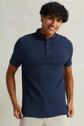 Men Navy Jacquard Polo Shirt