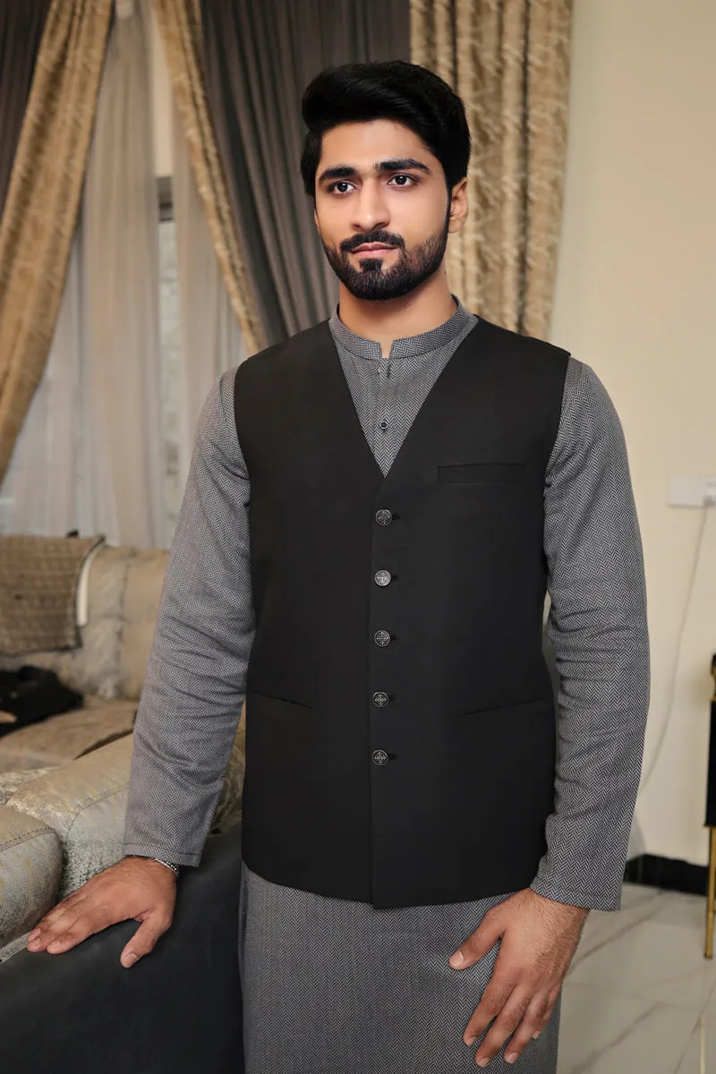 Men V Neck Waistcoat Black