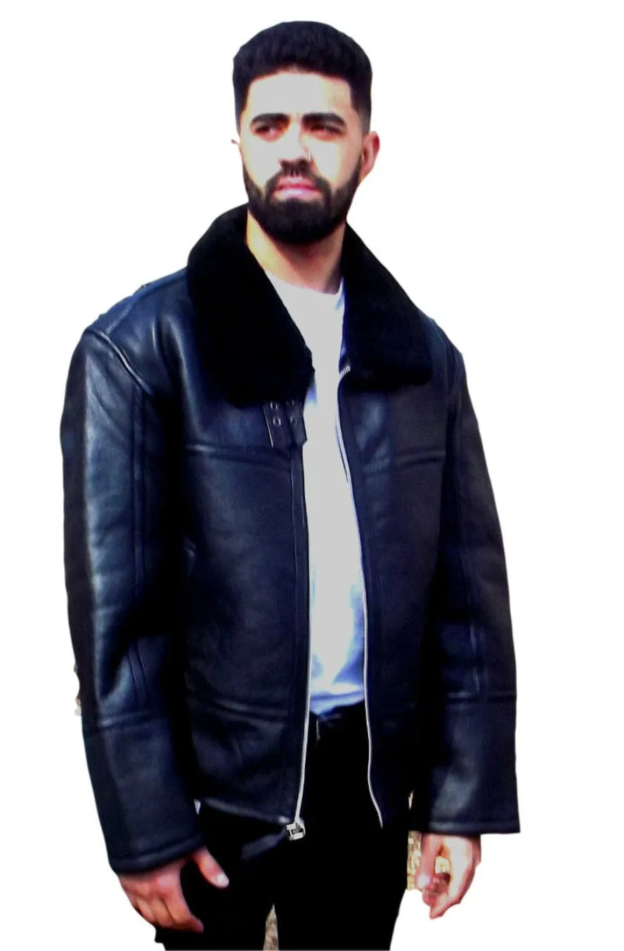 Mens Black Shearling Leather Jacket