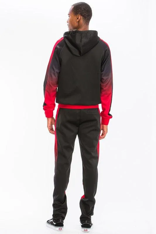 Men's Black/Red Full Zip Ombre Track Suit