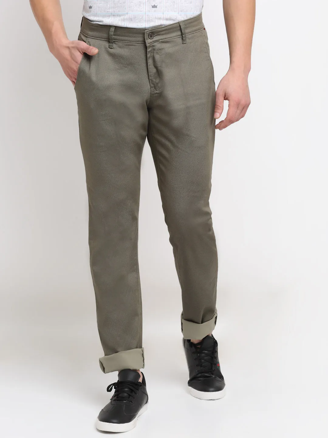 Men's Casual Flat front Olive Green  Trousers