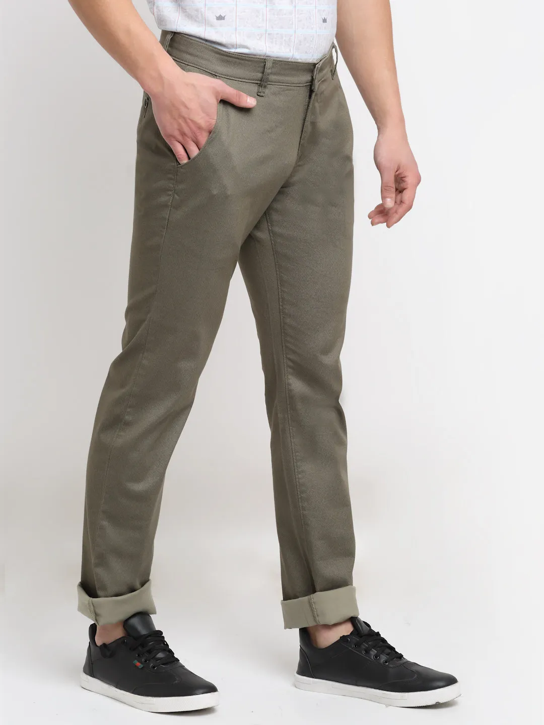 Men's Casual Flat front Olive Green  Trousers