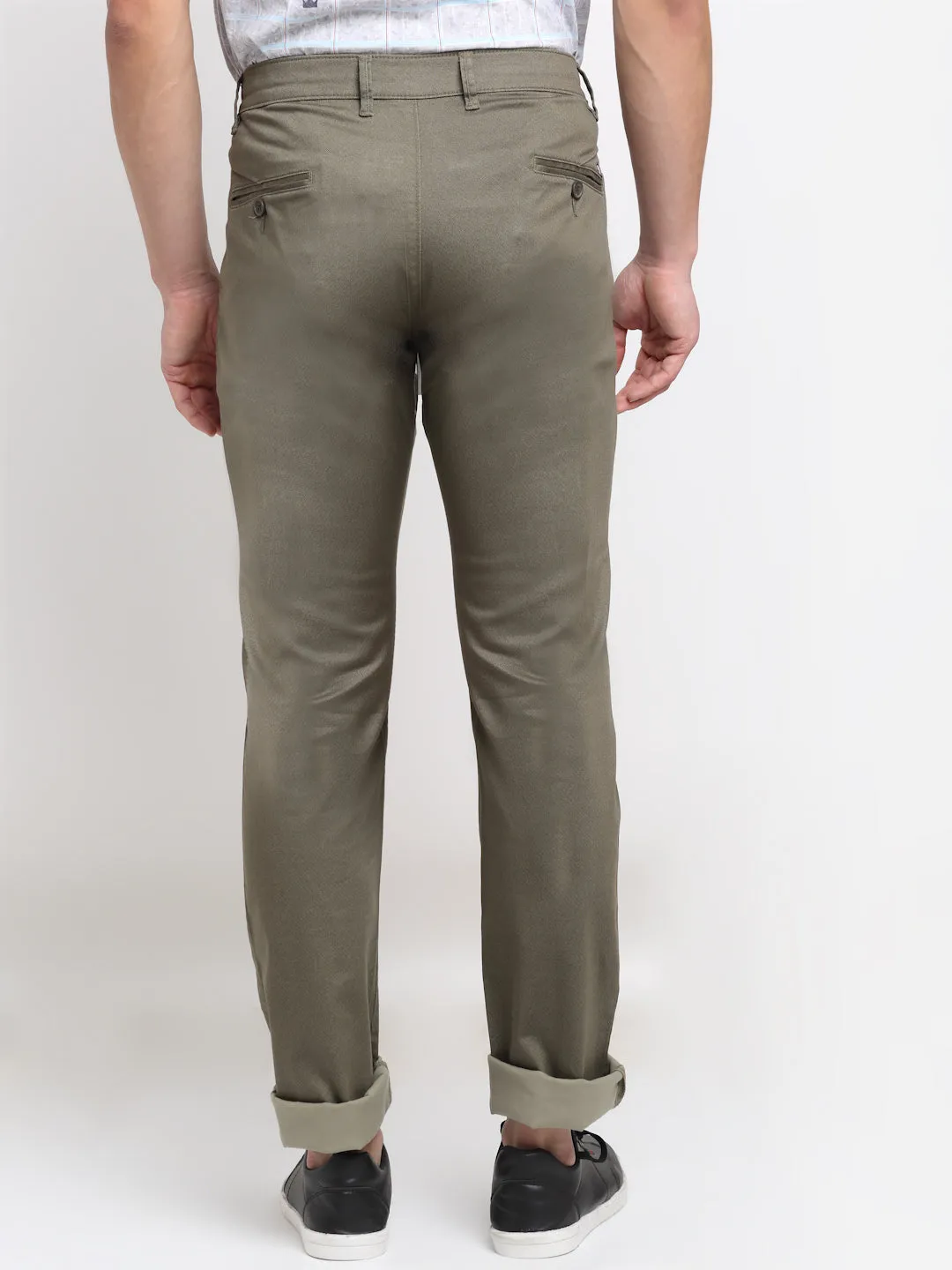 Men's Casual Flat front Olive Green  Trousers