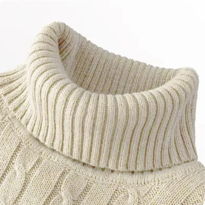 Men's High Neck Turtleneck Sweater - Solid Color Knitted Pullover, Warm Woolen Casual Winter Top for Outdoor Wear