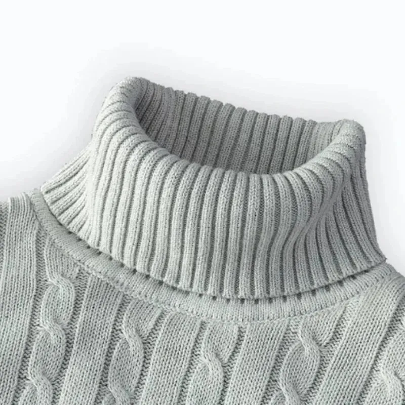 Men's High Neck Turtleneck Sweater - Solid Color Knitted Pullover, Warm Woolen Casual Winter Top for Outdoor Wear