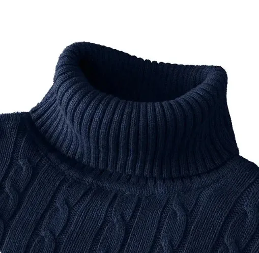 Men's High Neck Turtleneck Sweater - Solid Color Knitted Pullover, Warm Woolen Casual Winter Top for Outdoor Wear