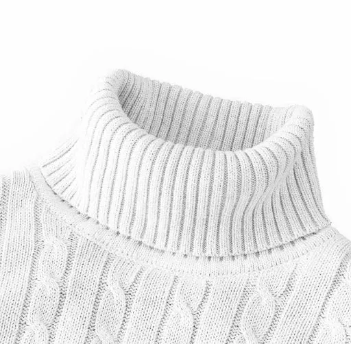 Men's High Neck Turtleneck Sweater - Solid Color Knitted Pullover, Warm Woolen Casual Winter Top for Outdoor Wear