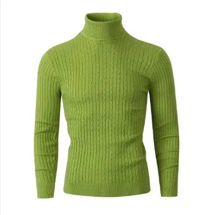 Men's High Neck Turtleneck Sweater - Solid Color Knitted Pullover, Warm Woolen Casual Winter Top for Outdoor Wear