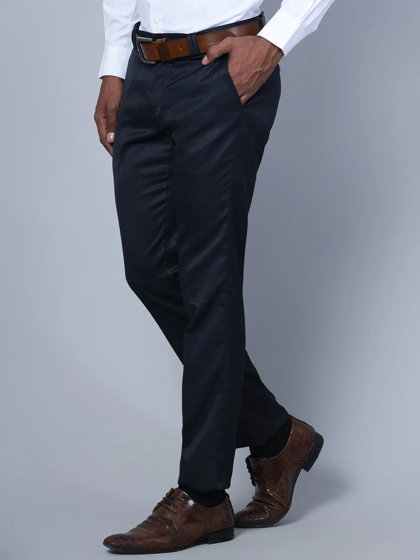 Men's Partywear Flat front Navy Blue  Trousers