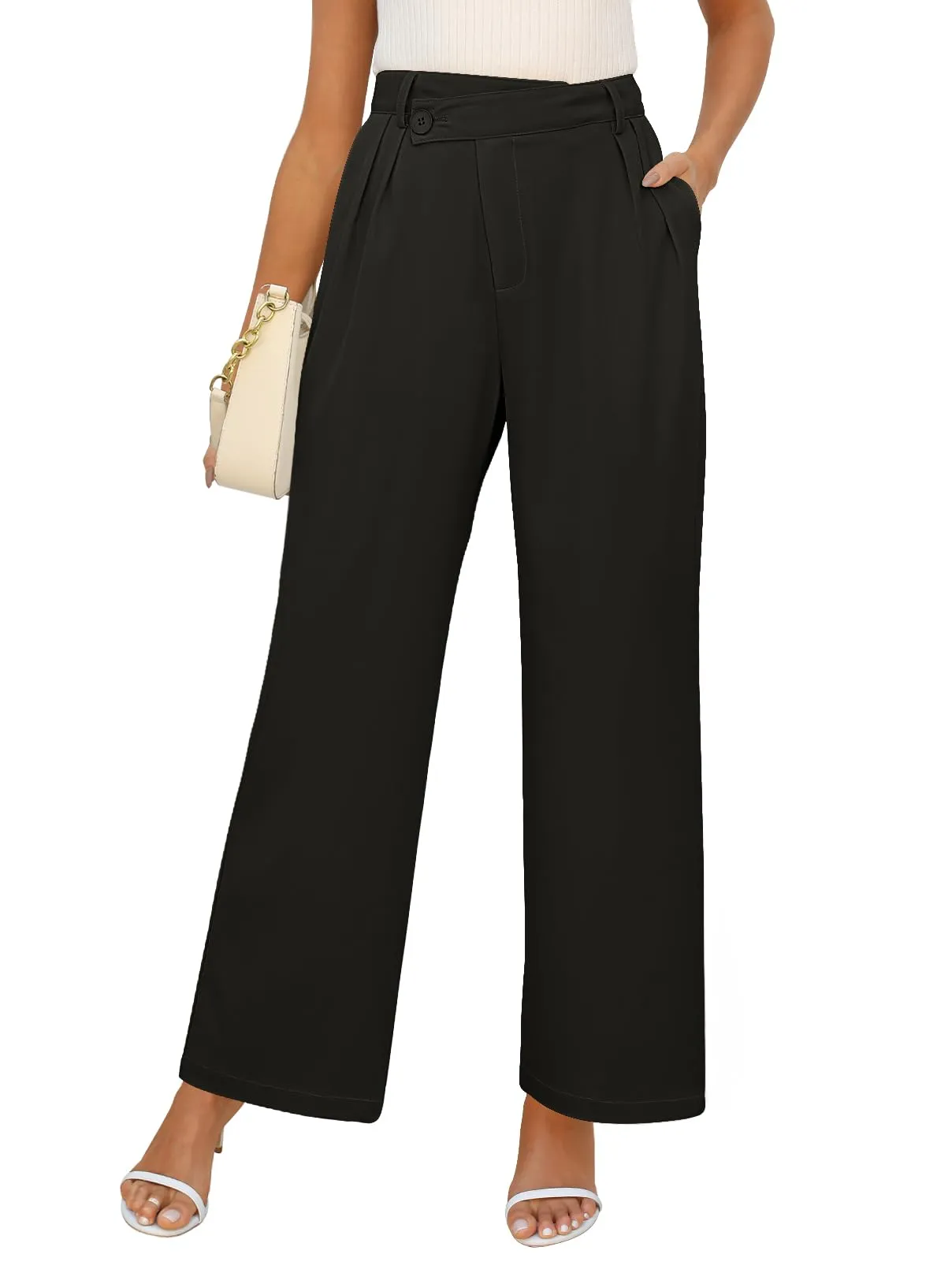 MEROKEETY High Waist Long Straight Wide Leg Pants