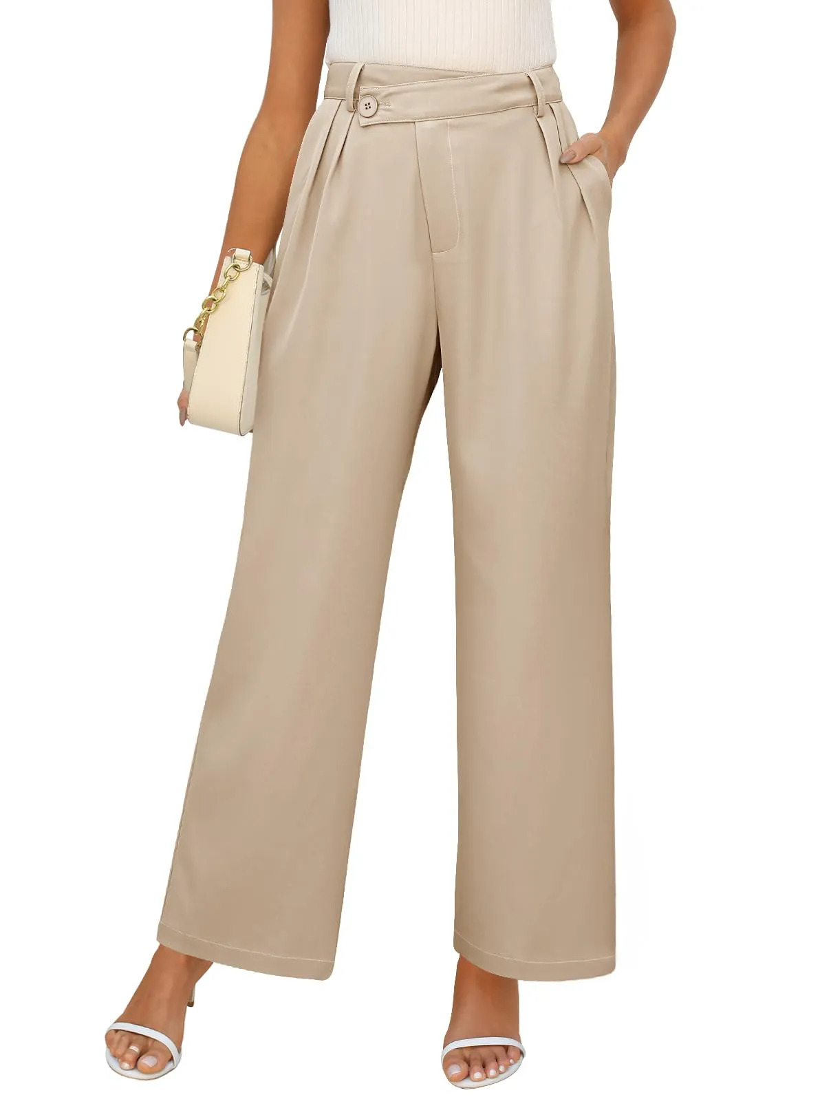 MEROKEETY High Waist Long Straight Wide Leg Pants