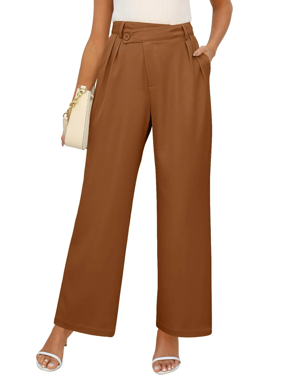 MEROKEETY High Waist Long Straight Wide Leg Pants