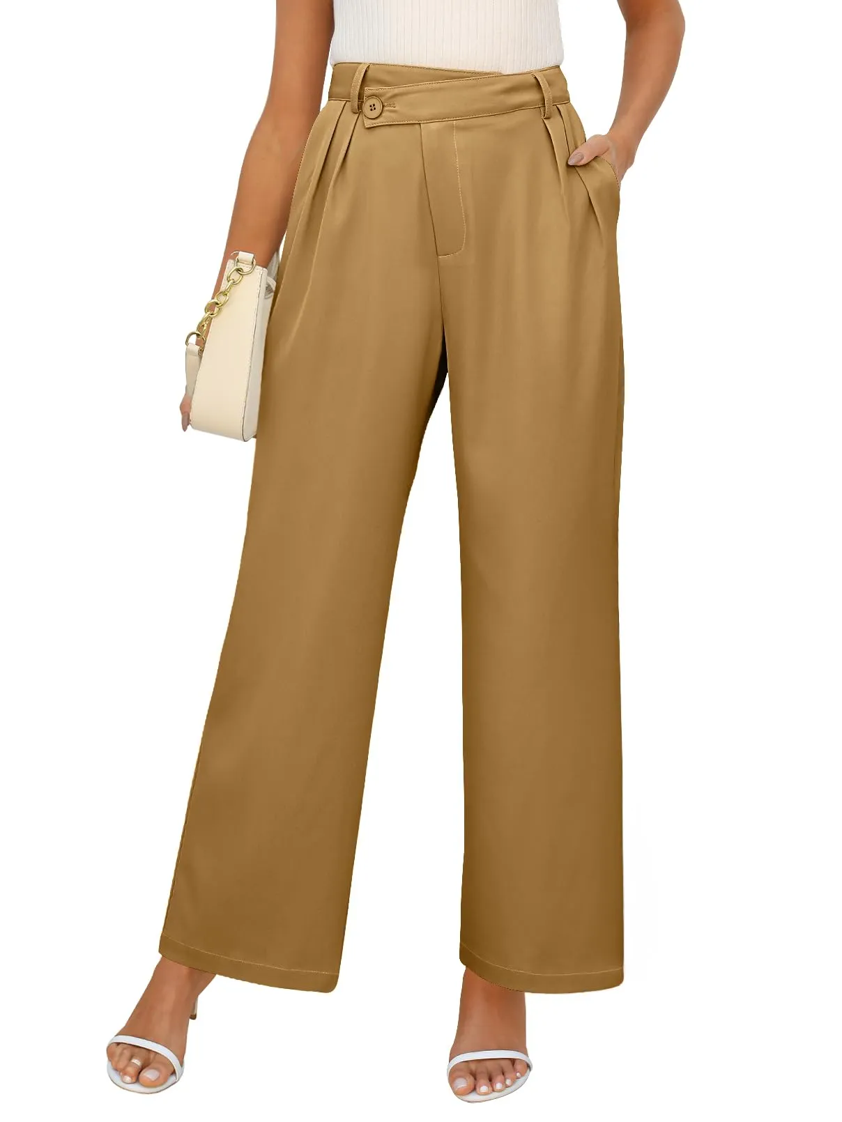 MEROKEETY High Waist Long Straight Wide Leg Pants