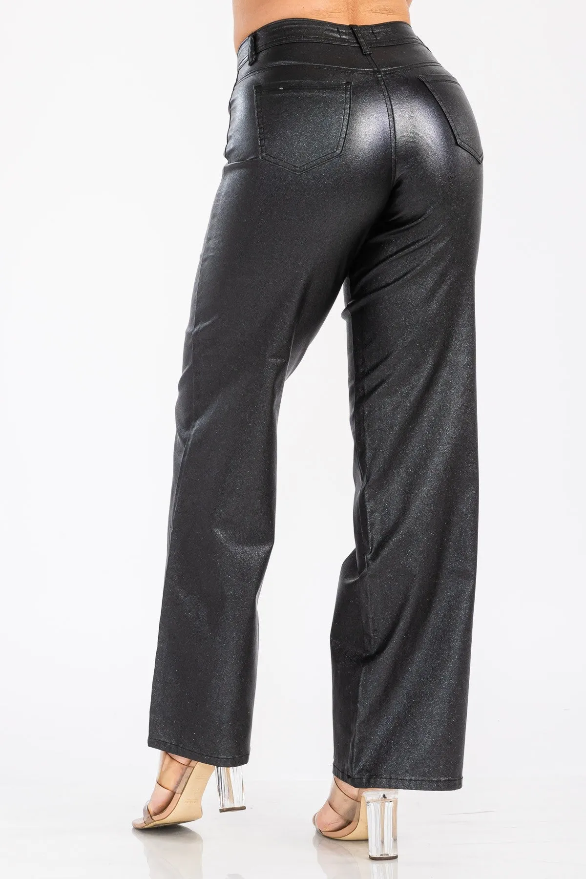 Metallic High Waist Wide Leg Pants