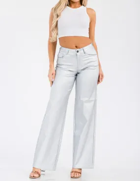 Metallic High Waist Wide Leg Pants