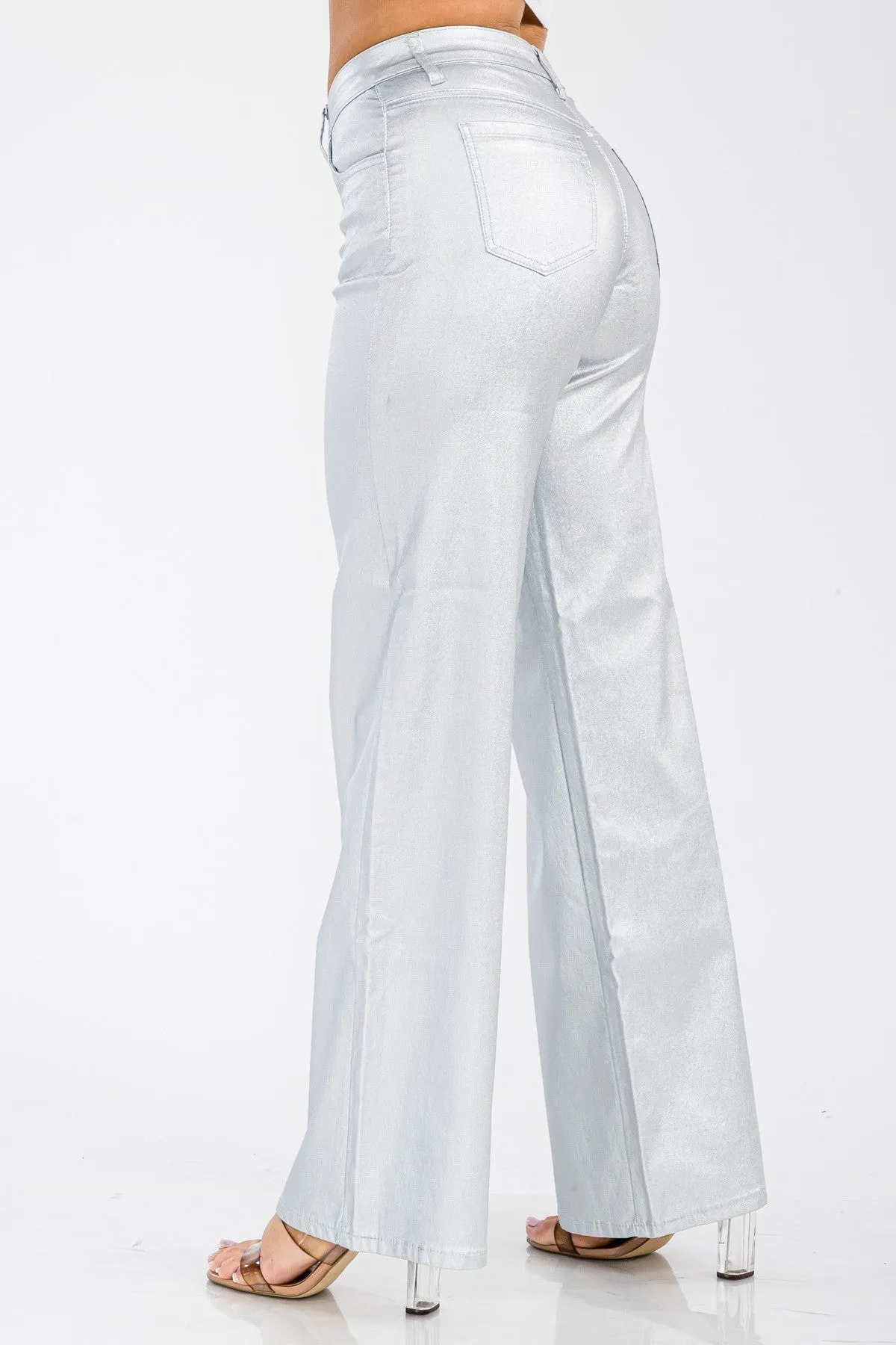 Metallic High Waist Wide Leg Pants