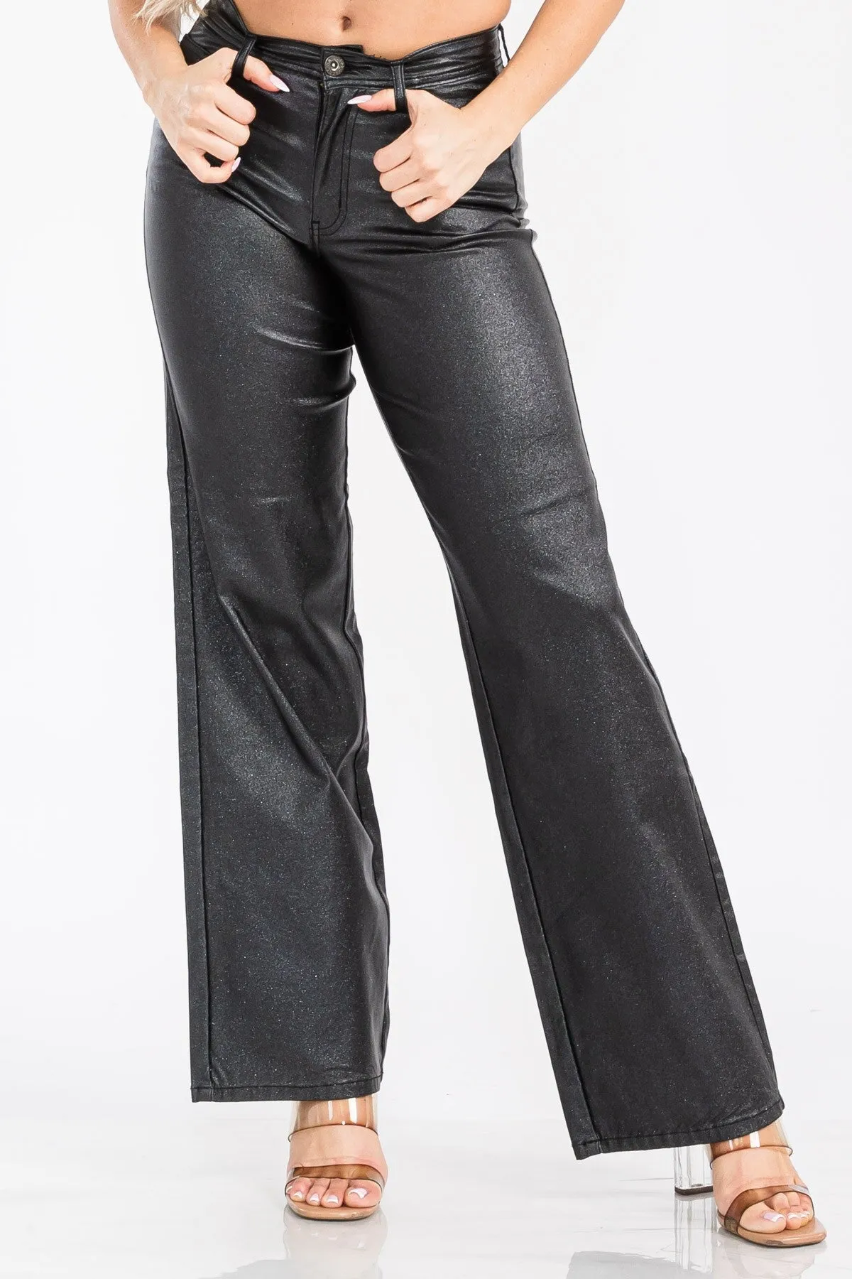 Metallic High Waist Wide Leg Pants