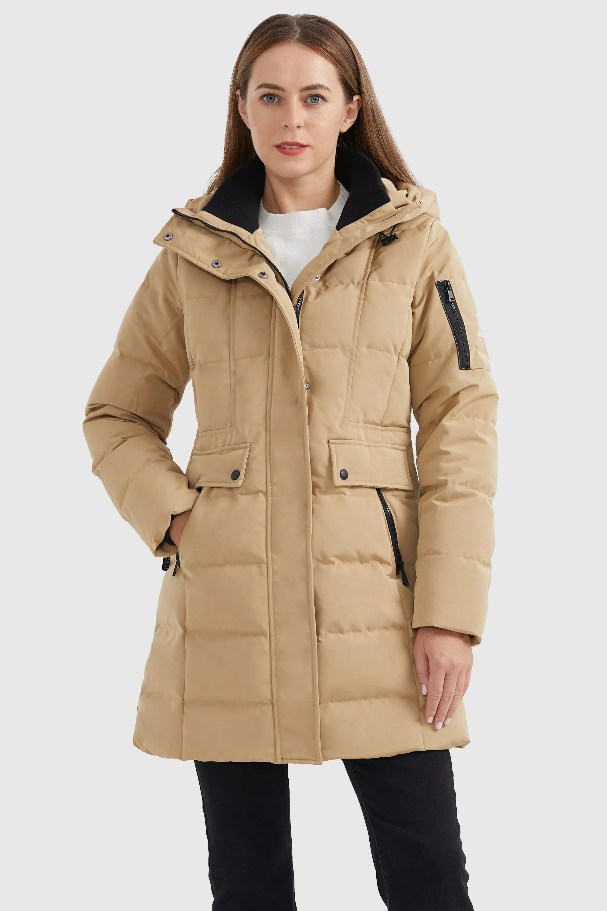 Mid Length Slant Pocket Puffer Jacket