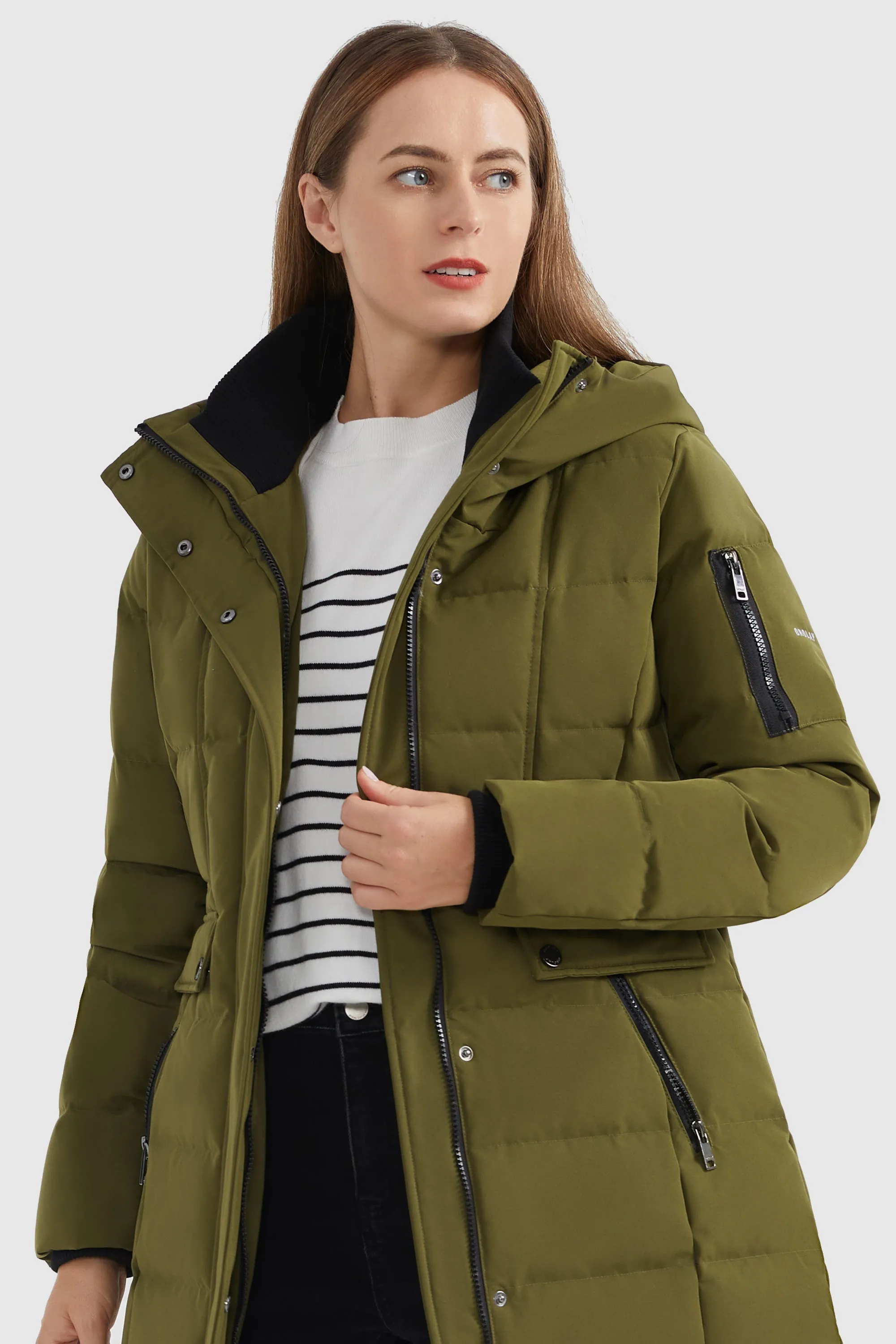 Mid Length Slant Pocket Puffer Jacket