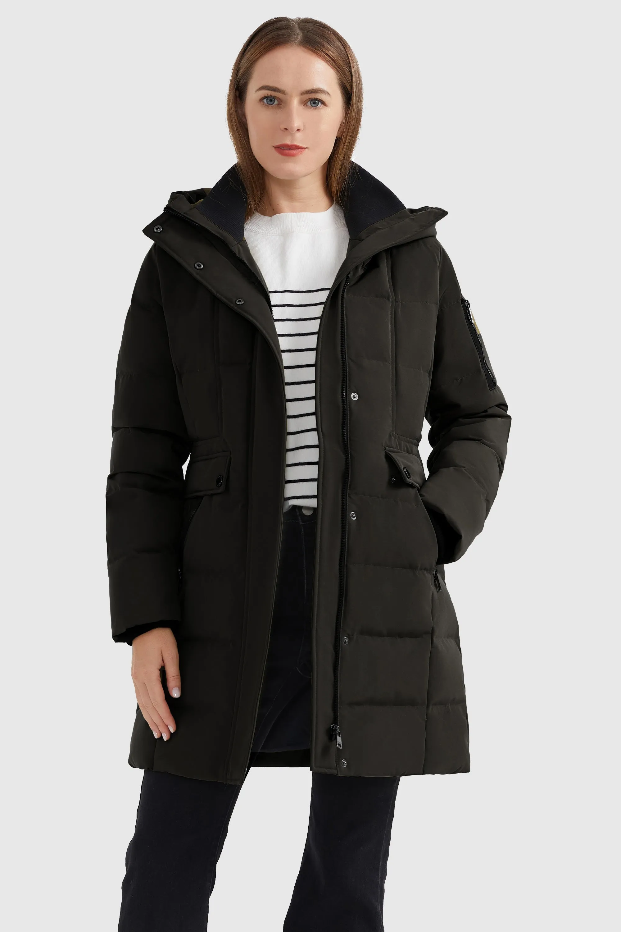 Mid Length Slant Pocket Puffer Jacket