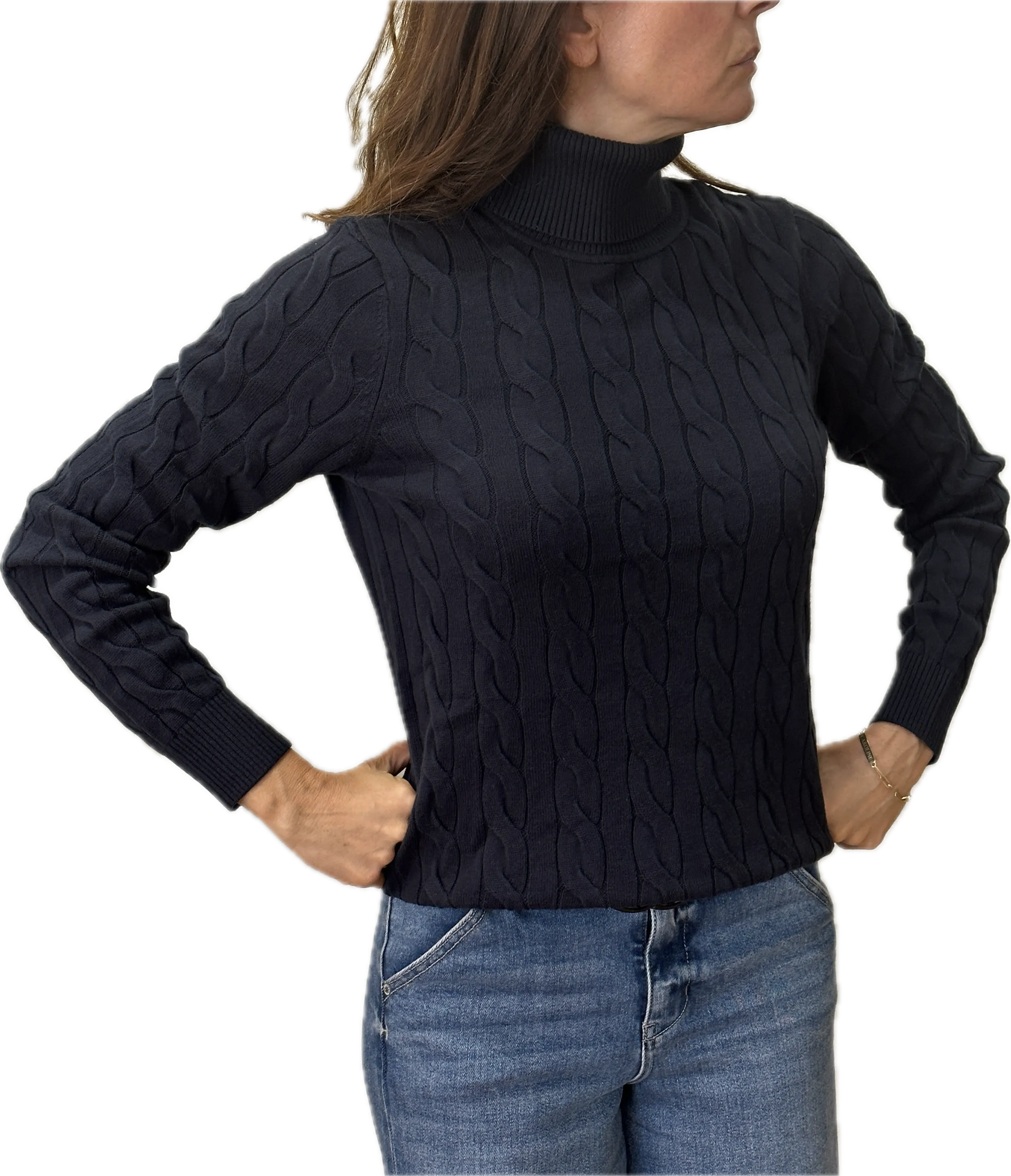 Minnie Rose Cotton Cable Turtleneck