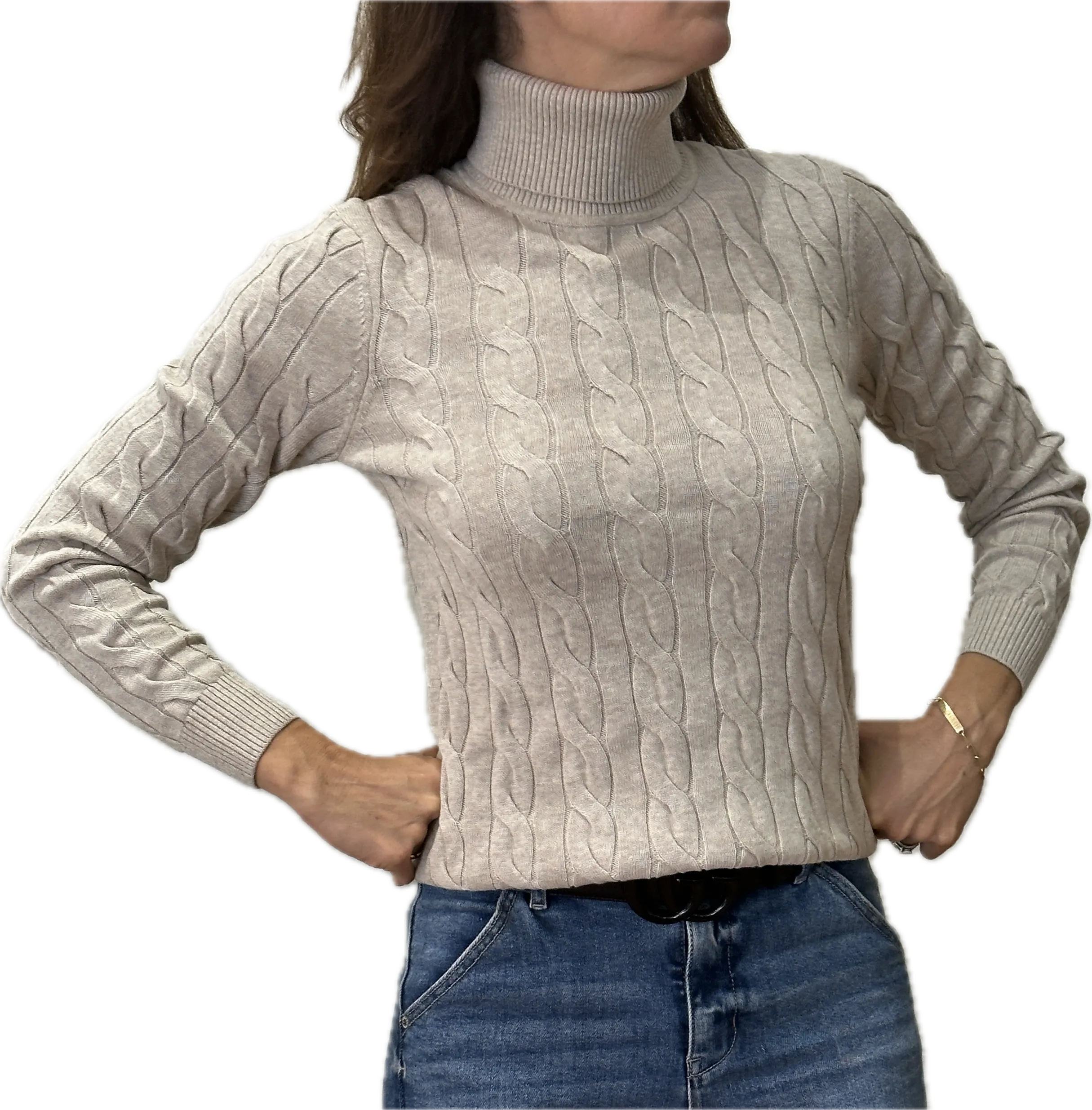 Minnie Rose Cotton Cable Turtleneck