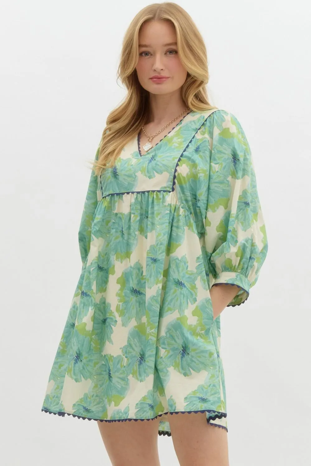 Mint Floral Print Dress