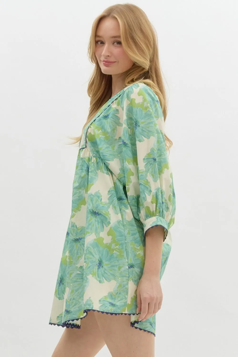 Mint Floral Print Dress