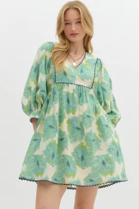 Mint Floral Print Dress